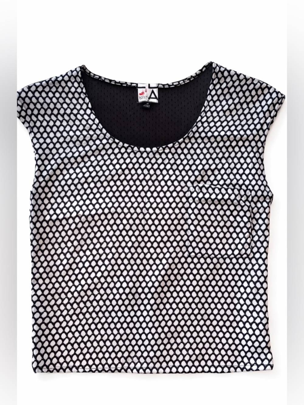 Living Doll Los Angeles Silk Blouse Top Women’s Medium Black White Mesh VINTAGE